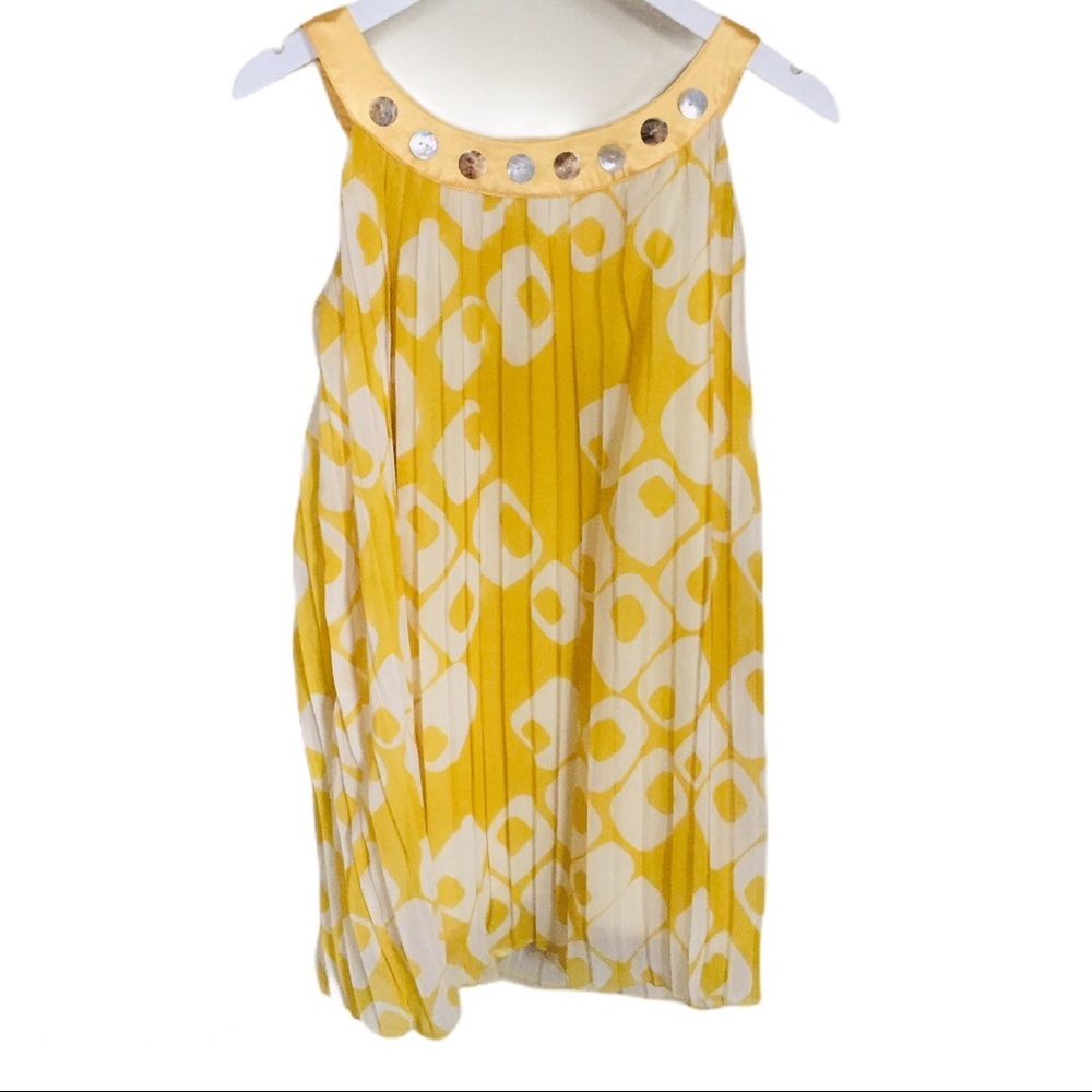 PINK MARTINI Mustard Yellow Swing Mini Dress Sheer Overlay Medium Boho - Picture 11 of 15